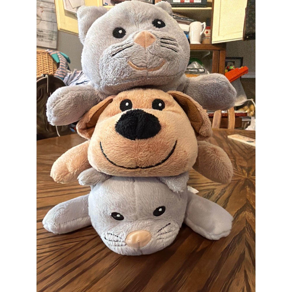 Melissa & Doug Stackable Plush Stuffed Animal Trio Grey Cats Tan Dog Set of 3